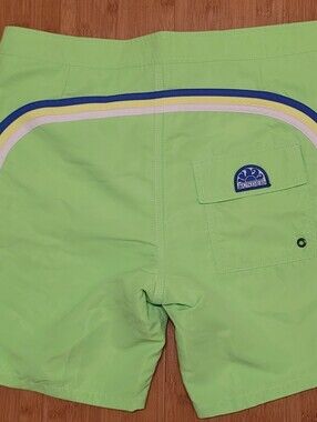 Sundek Men’s Neon Lime Swim Shorts with Blue, Yellow & White Stripes
